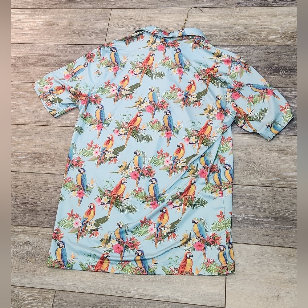 Waggle Men's Tropical Parrot Print Polo Shirt - Blue - Picture 2 of 6
